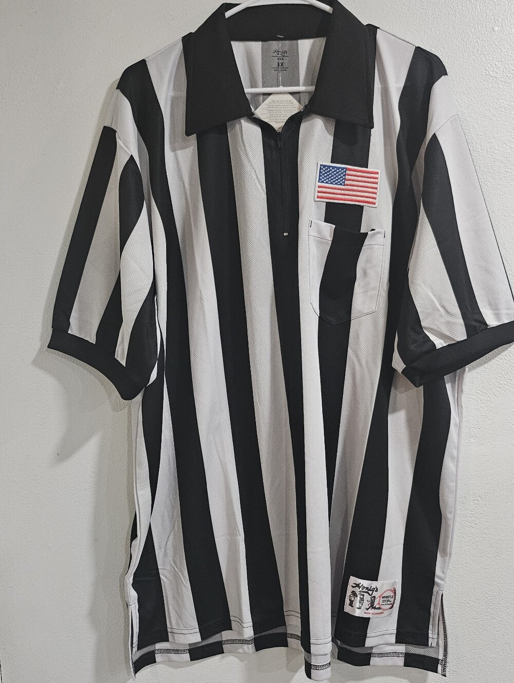NWT Honig’s Referee Shirt 3X Short Sleeve Zip Official Jersey US Flag Teflon